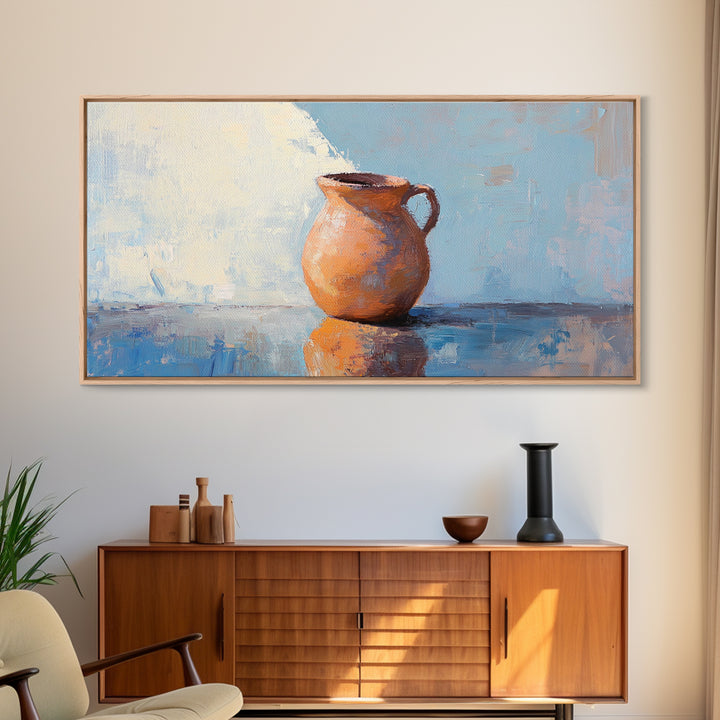 Terracotta Pitcher Still Life Canvas Print, Rustic Kitchen Wall Art, Mediterranean Decor, Neutral Wall Decor, Housewarming Gift
