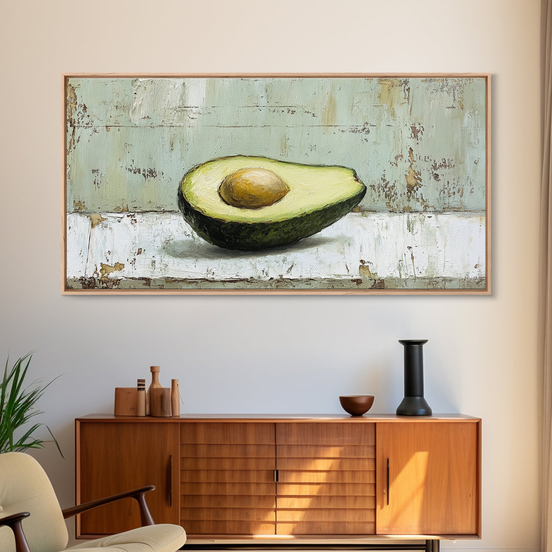 Avocado Half Still Life Canvas Print, Modern Kitchen Wall Art, Foodie Gift, Minimalist Food Art For Dining Room Decor And Home Decor