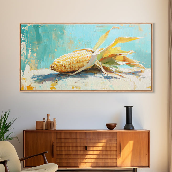 Golden Corn Still Life Canvas Print, Farmhouse Kitchen Wall Art, Rustic Country Decor, Food Art Print For Dining Room Decor