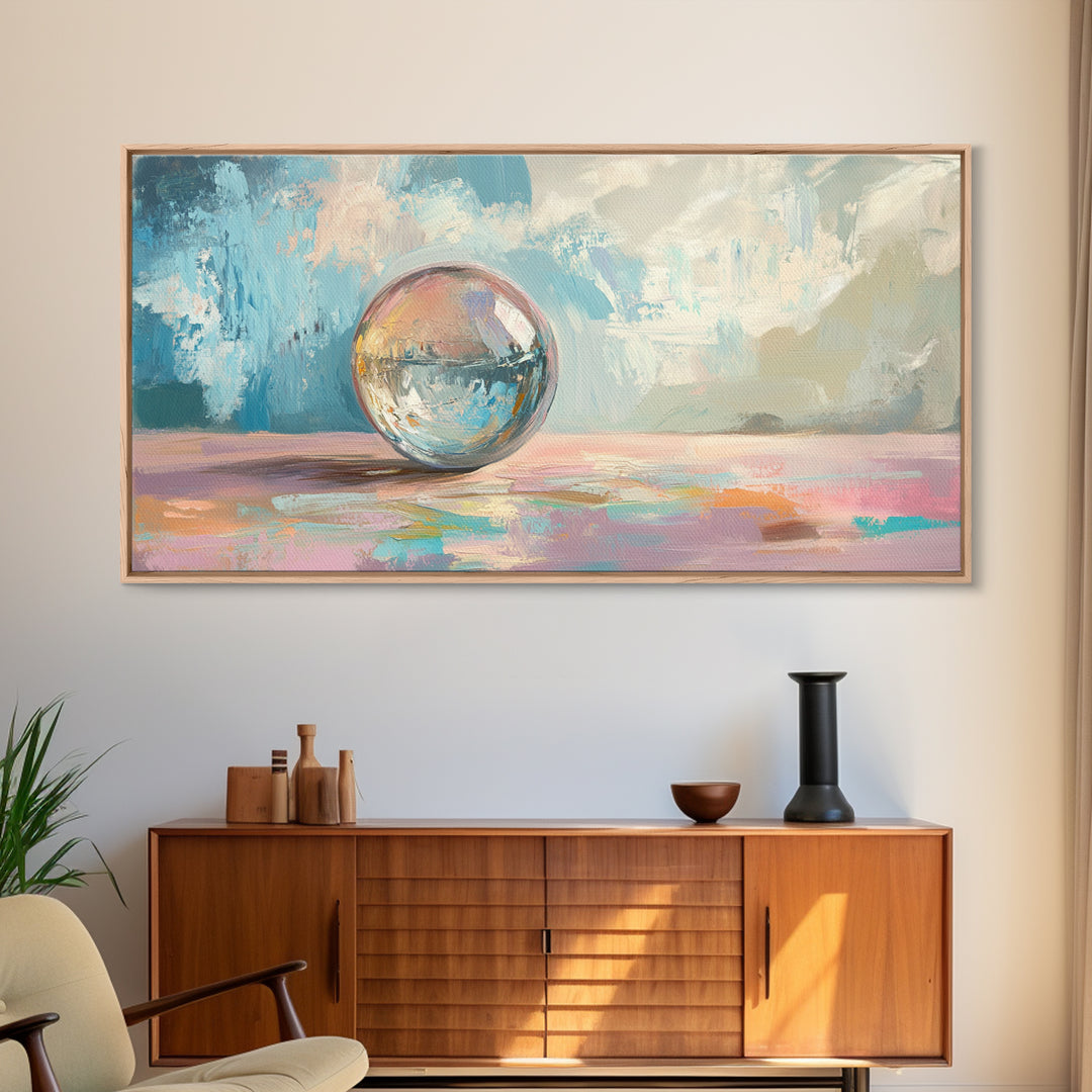 Reflective Glass Orb On Pastel Surface Wall Art, Modern Abstract Art, Minimalist Home Decor, Contemporary Office Decor Gift