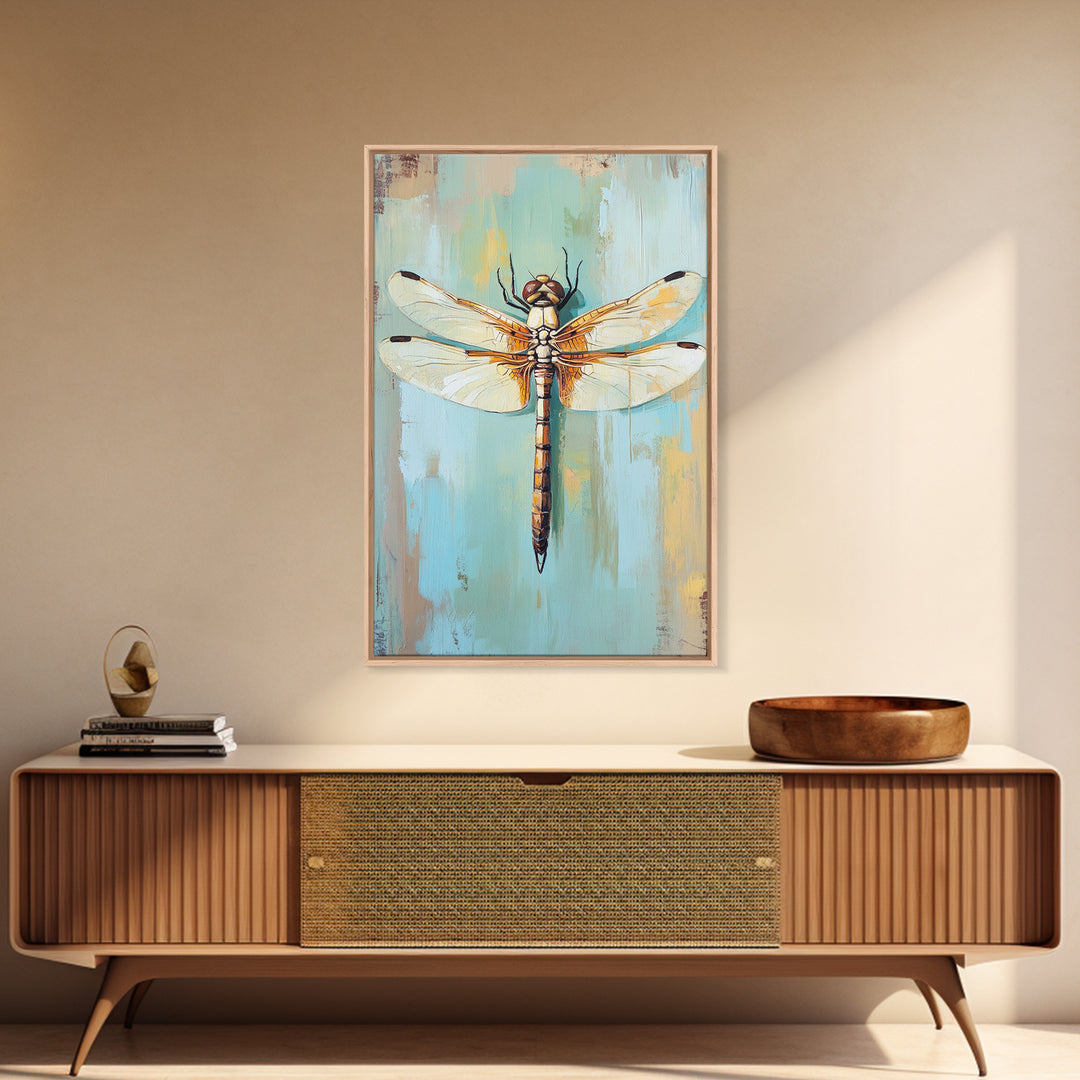 Golden Dragonfly Insect Nature Wall Art, Botanical Canvas Print, Garden Decor, Wildlife Art Print, Modern Nature Lover Gift