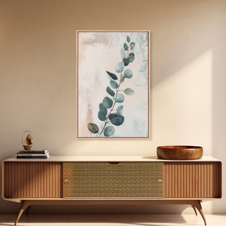 Soft Eucalyptus Branch Botanical Wall Art, Sage Green Minimalist Print, Neutral Home Decor, Japandi Nature Art For Bedroom
