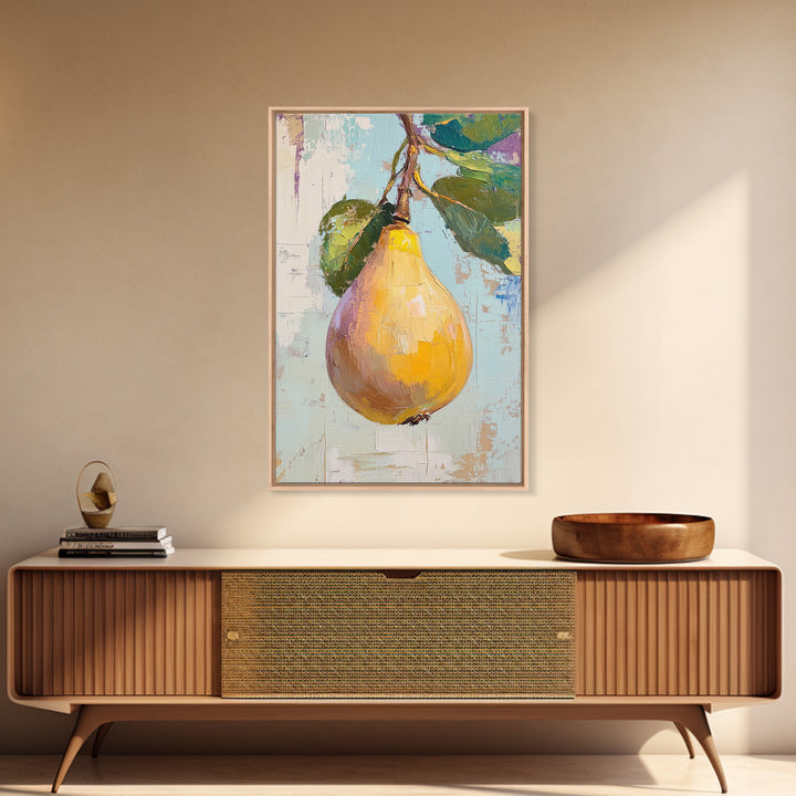 Golden Pear On Branch Canvas Print, Rustic Kitchen Wall Art, French Country Decor, Botanical Fruit Print, Housewarming Gift