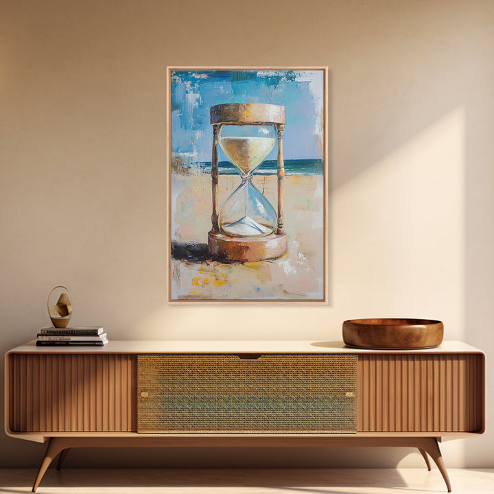 Beach Hourglass With Blue Sea Canvas Print, Coastal Wall Art, Ocean Decor, Seascape Painting, Living Room Wall Decor, Beach House Decor
