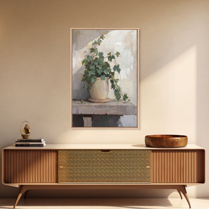 Trailing Ivy Plant In Ceramic Pot Canvas Print, Botanical Wall Art, Neutral Home Decor, Minimalist Art, Living Room Decor