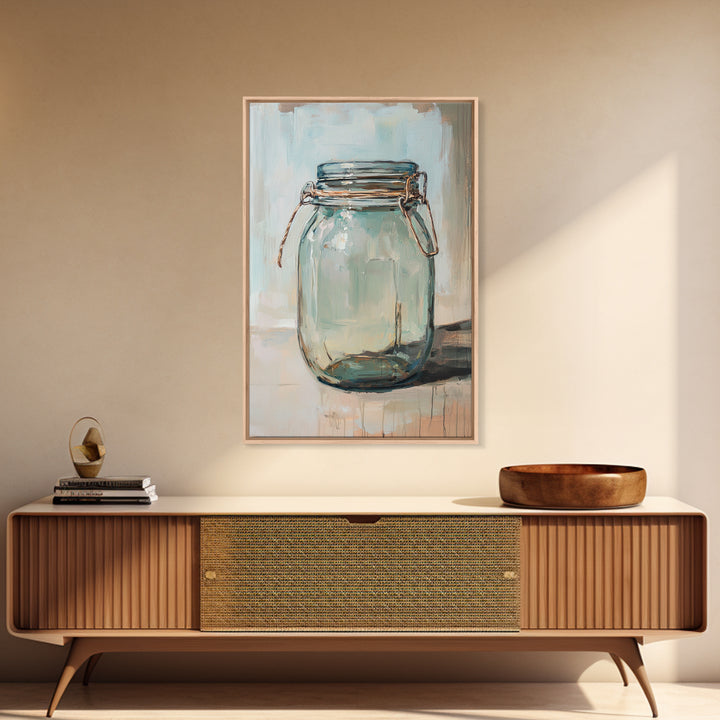 Empty Glass Mason Jar Framed Canvas Print, Minimalist Wall Art, Farmhouse Decor, Kitchen Wall Art, Modern Rustic Decor, Housewarming Gift