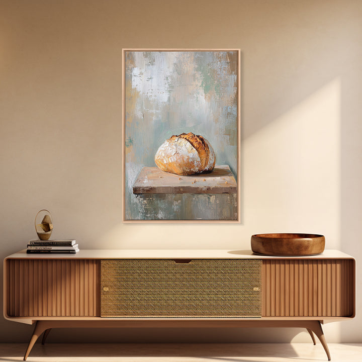Crusty Artisan Bread Loaf Canvas Print, Rustic Kitchen Wall Art, Bakery Decor, Neutral Farmhouse Art Print, Gift For Baker