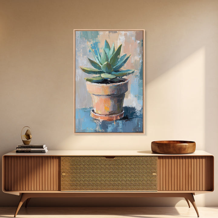 Potted Succulent Plant Wall Art, Botanical Canvas Print, Desert Home Decor, Modern Farmhouse Living Room Green Wall Decor Gift