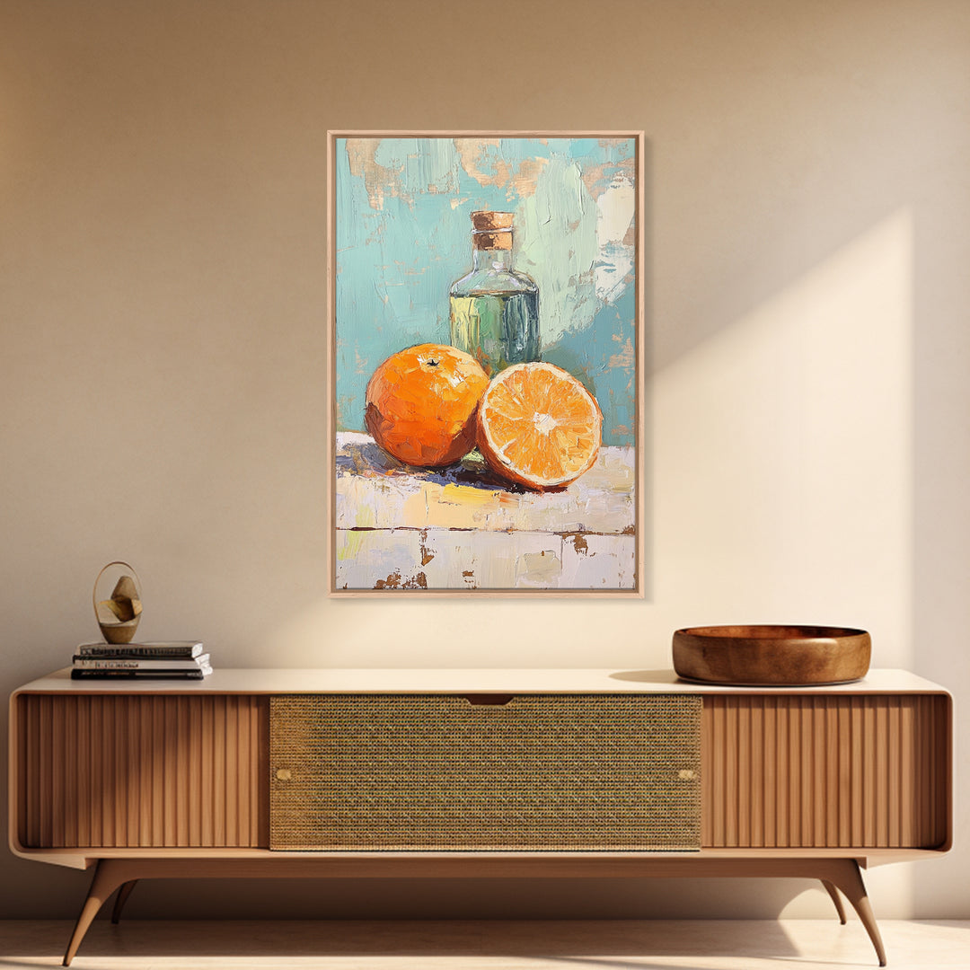 Orange Citrus Still Life Canvas Print, Kitchen Wall Art, Fruit Painting, Mediterranean Decor, Food Lover Gift, Home Decor