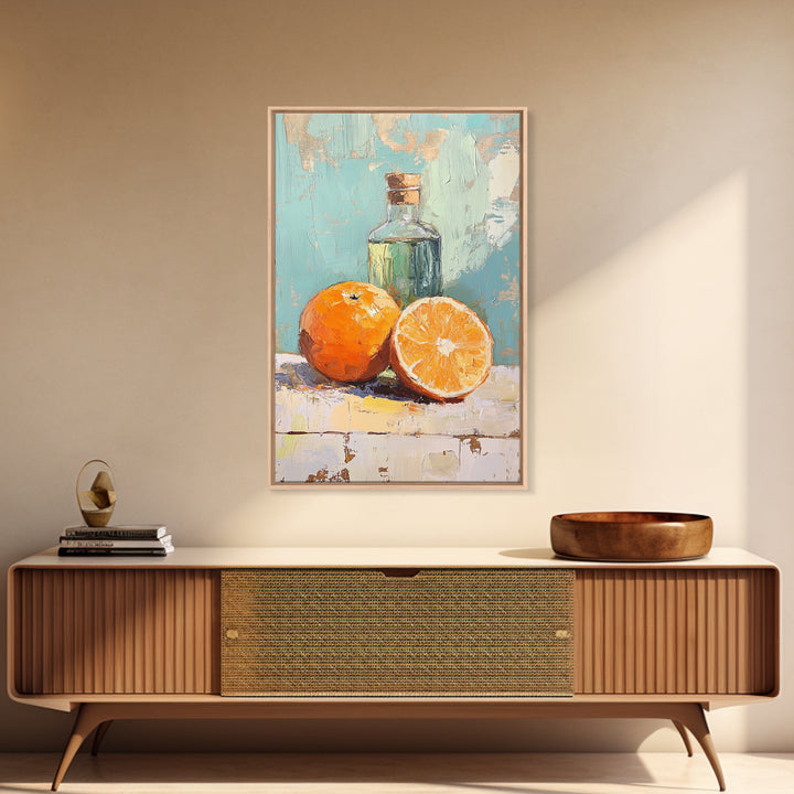 Orange Citrus Still Life Canvas Print, Kitchen Wall Art, Fruit Painting, Mediterranean Decor, Food Lover Gift, Home Decor