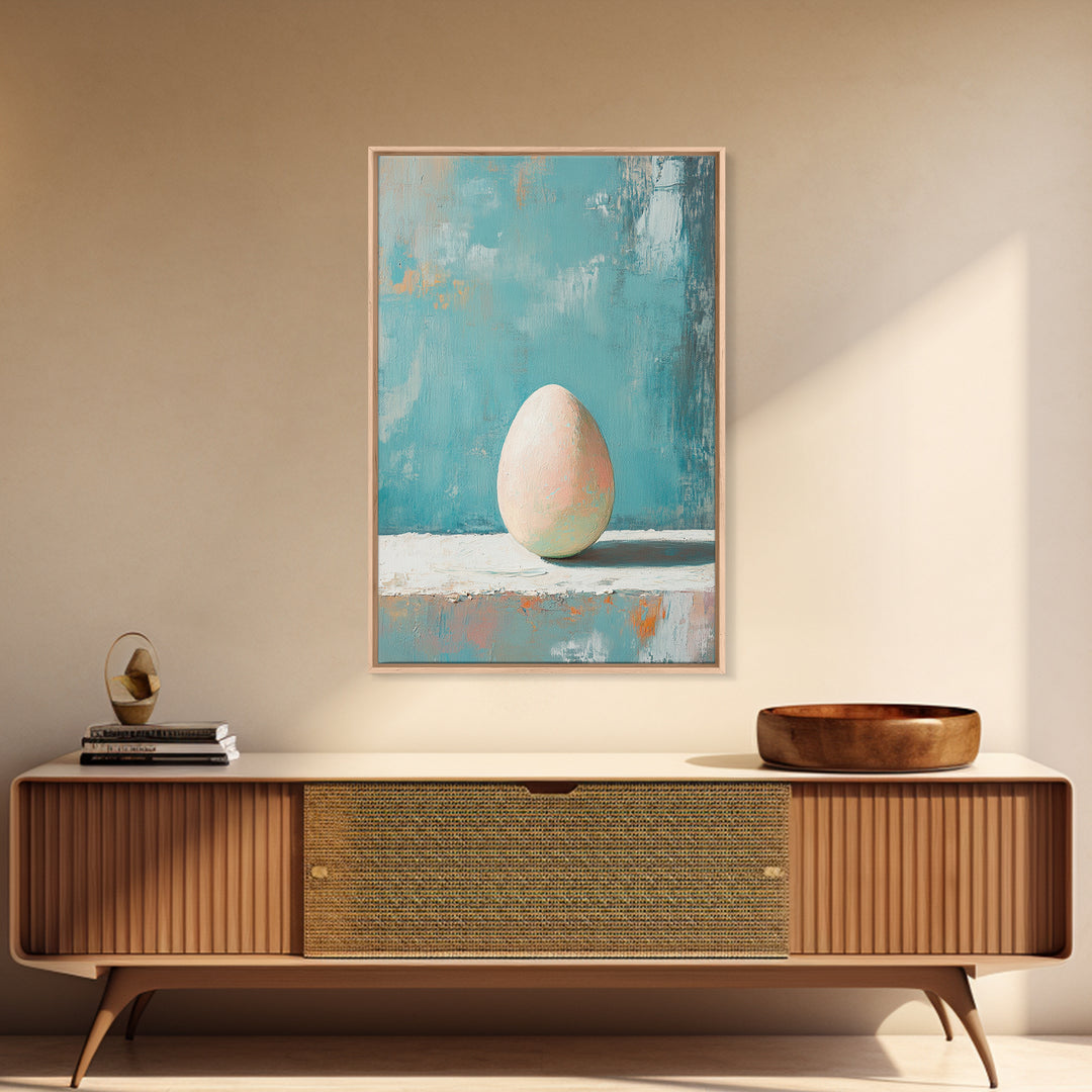 Minimal Egg Still Life Canvas Print, Neutral Kitchen Wall Art, Minimalist Wall Art For Modern Home Decor And Housewarming Gift