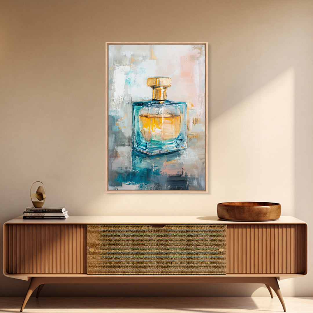 Turquoise Glass Perfume Bottle Wall Art, Chic Vanity Decor, Feminine Bathroom Art Print, Modern Glam Gift For Her, Home Decor