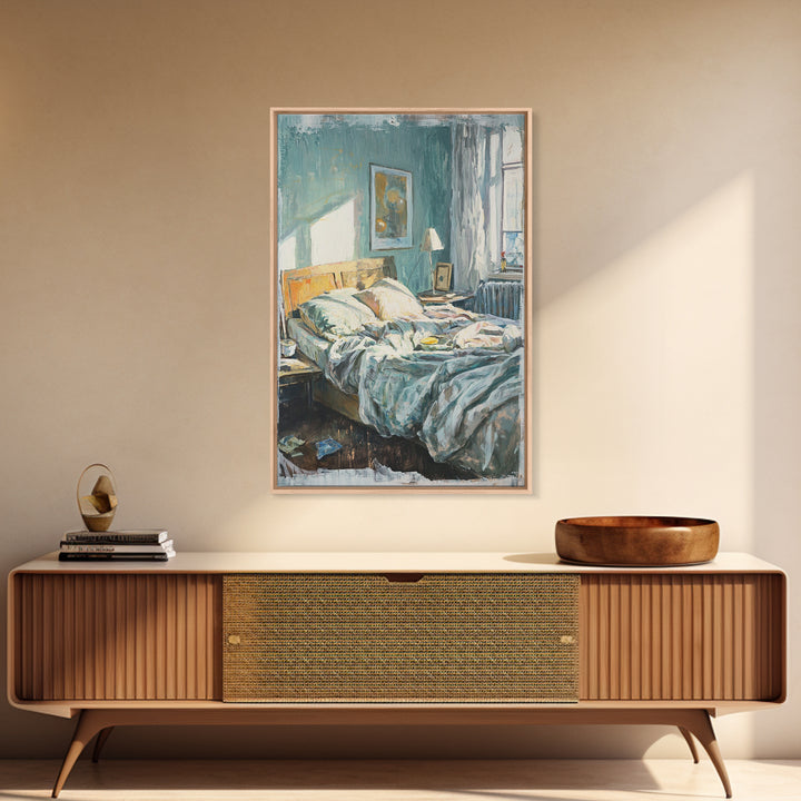 Messy Sunlit Bedroom Canvas Print, Cozy Bedroom Wall Art, Above Bed Decor, Modern Home Decor, Guest Room Wall Decor, Living Room Decor