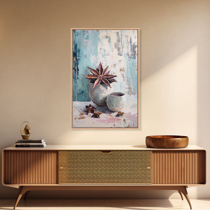 Star Anise And Ceramic Cup Spice Wall Art, Cozy Kitchen Decor, Rustic Food Still Life Canvas Print, Housewarming Gift For Her