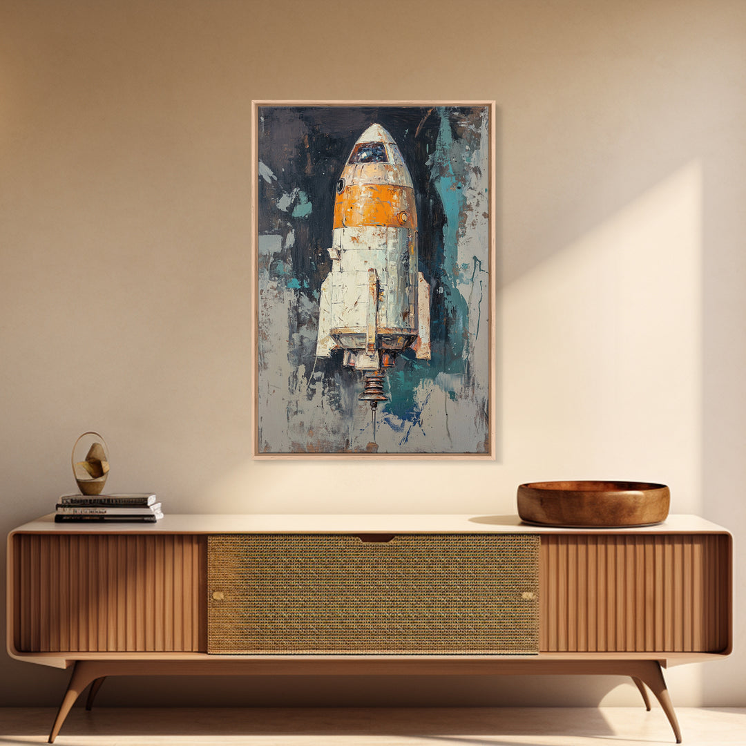Retro Rocket Ship Spacecraft Wall Art, Sci Fi Wall Art, Futuristic Decor, Space Wall Decor, Gaming Room Art, Large Canvas Art