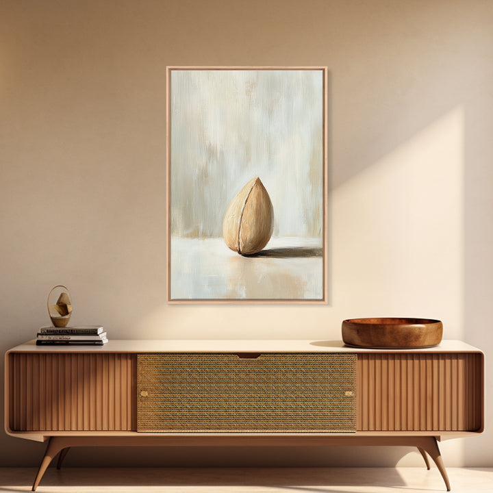 Single Almond Shell Minimalist Canvas Print, Neutral Still Life Wall Art For Kitchen, Japandi Decor, Organic Modern Home
