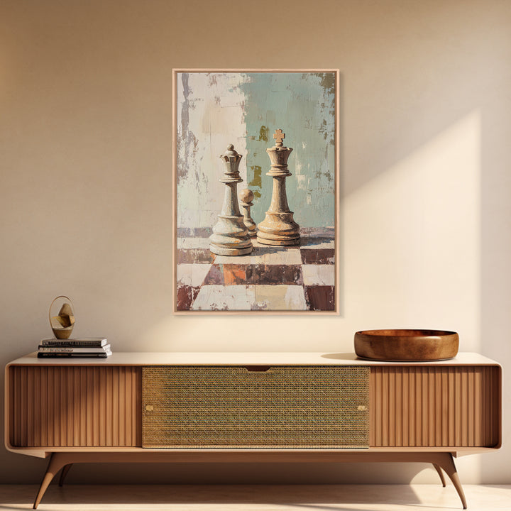 Minimal Chess Kings Still Life Canvas Print, Modern Game Room Wall Art, Office Decor, Masculine Gift For Him, Neutral Home Decor