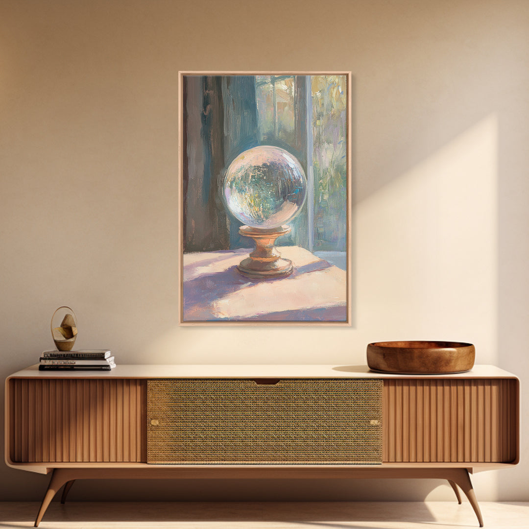 Crystal Ball In Sunlit Window Canvas Print, Mystical Wall Art, Celestial Decor, Spiritual Home Decor, Unique Gift For Her