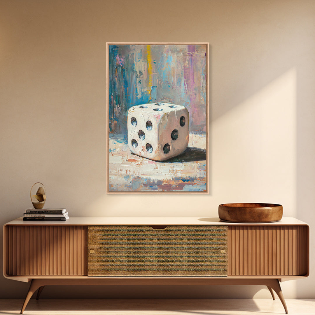 White Dice Still Life Canvas Print, Game Room Wall Art, Casino Wall Art, Man Cave Decor, Poker Decor, Gift For Him, Home Bar Decor