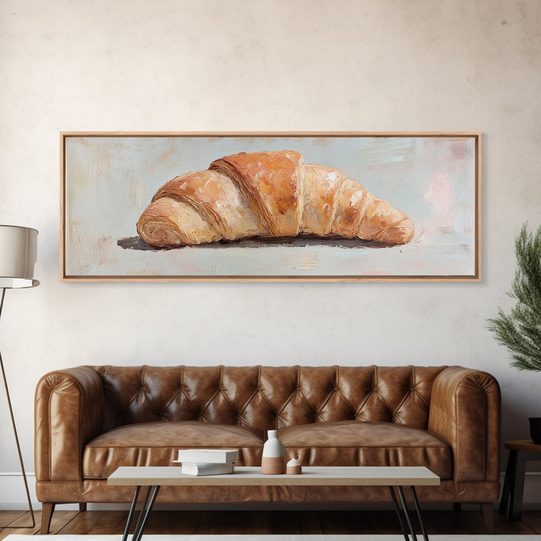 Golden Croissant Canvas Print, French Bakery Art, Kitchen Wall Decor, Cafe Poster, Food Lover Gift, Parisian Home Decor Print