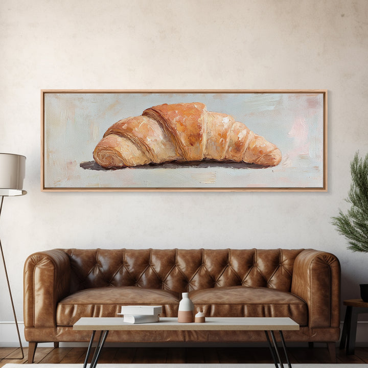 Golden Croissant Canvas Print, French Bakery Art, Kitchen Wall Decor, Cafe Poster, Food Lover Gift, Parisian Home Decor Print