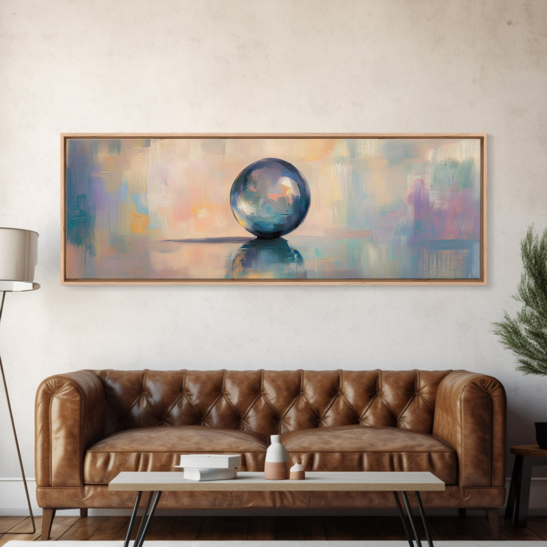 Reflective Blue Glass Sphere Wall Art, Modern Abstract Still Life, Contemporary Canvas Wall Art, Office Decor, Calming Print
