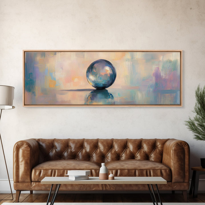 Reflective Blue Glass Sphere Wall Art, Modern Abstract Still Life, Contemporary Canvas Wall Art, Office Decor, Calming Print