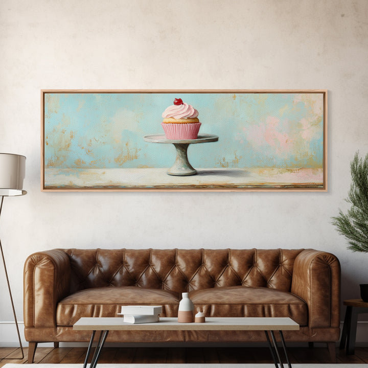 Pink Cupcake On Pedestal Wall Art, Cute Bakery Art, Kitchen Decor, Girls Room Decor, Dessert Print, Gift For Foodie, Home Decor