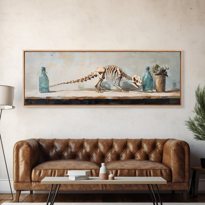 Dinosaur Skeleton Still Life Canvas Print, Quirky Science Wall Art, Oddities Decor, Curiosity Cabinet, Office Decor, Gift For Him