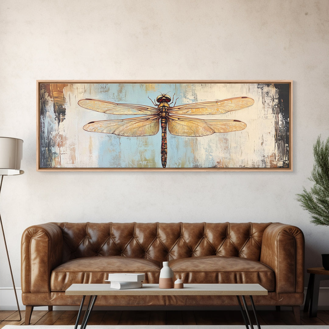 Detailed Dragonfly Insect Wall Art, Nature Inspired Canvas Print, Botanical Wall Decor, Rustic Wildlife Gift For Her, Office Decor