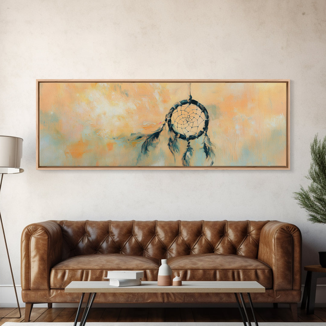 Boho Dreamcatcher With Feathers Wall Art, Southwestern Canvas Print, Spiritual Decor, Earth Tone Bedroom Gift For Her, Dorm Decor