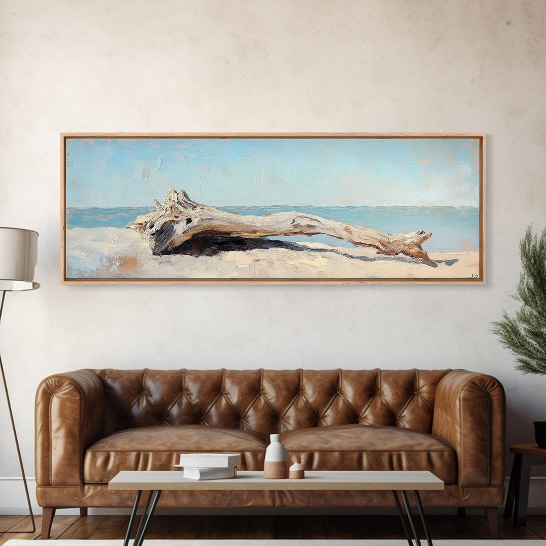 Bleached Driftwood On Sandy Shore Wall Art, Coastal Beach House Decor, Seascape Canvas, Nautical Living Room Print, Home Decor