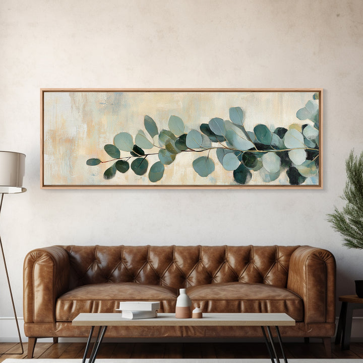 Eucalyptus Branch Botanical Wall Art, Sage Green Minimalist Canvas Print, Organic Modern Decor, Neutral Living Room Print