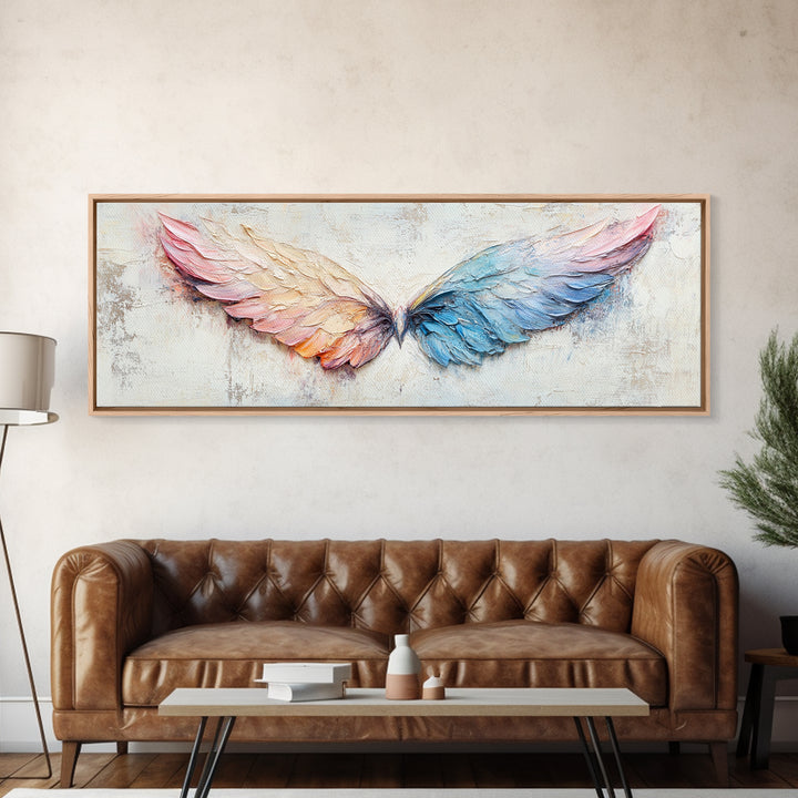 Pastel Angel Wings Textured Wall Art, Celestial Feather Canvas Print For Bedroom, Nursery, Boho Home Decor, Living Room Decor Gift