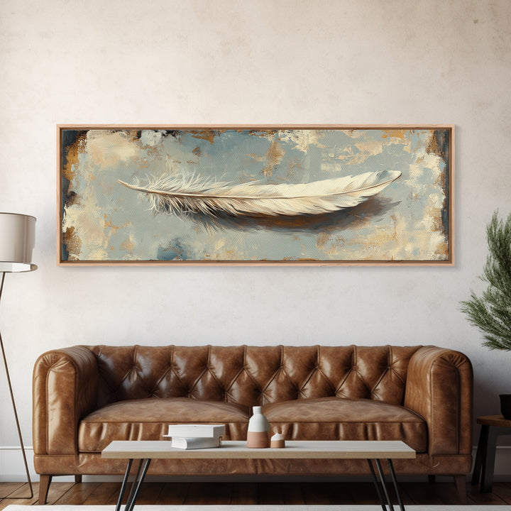 White Feather On Textured Neutral Wall Art, Minimalist Canvas Print For Bedroom, Boho Decor, Calming Coastal Home Decor Gift