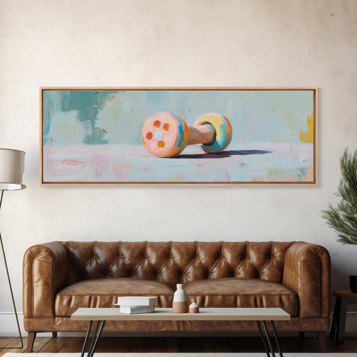 Pastel Dumbbell Still Life Canvas Print, Fitness Studio Decor, Home Gym Wall Art, Pilates Gift, Wellness Workout Room Decor