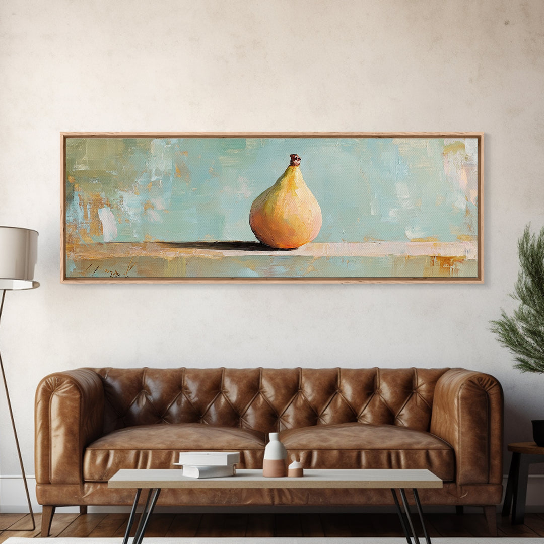 Golden Pear Still Life Framed Canvas Print, Rustic Kitchen Wall Art, Farmhouse Decor, Fruit Painting, Dining Room Decor Gift