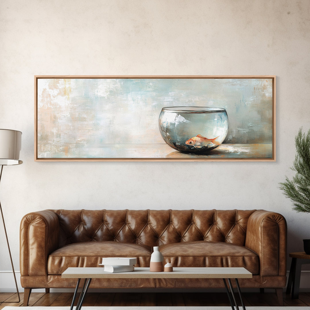 Goldfish In Glass Bowl Wall Art, Minimalist Ocean Decor, Animal Art Print, Coastal Bathroom Canvas Print, Gift For Fish Lovers