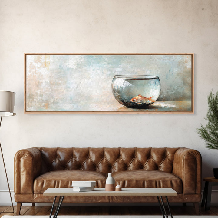 Goldfish In Glass Bowl Wall Art, Minimalist Ocean Decor, Animal Art Print, Coastal Bathroom Canvas Print, Gift For Fish Lovers