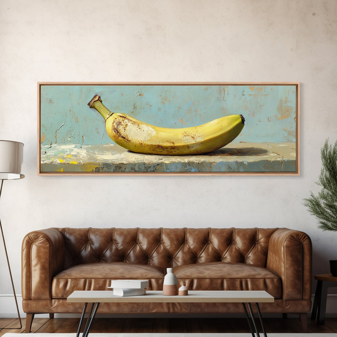 Rustic Yellow Banana Still Life Canvas Print, Whimsical Kitchen Wall Art For Food Decor Dining Room Decor And Housewarming Gift