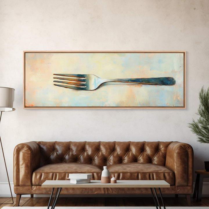 Rustic Silver Fork Still Life Wall Art, Minimalist Kitchen Canvas Print For Dining Room Decor Modern Home Decor And Foodie Gift