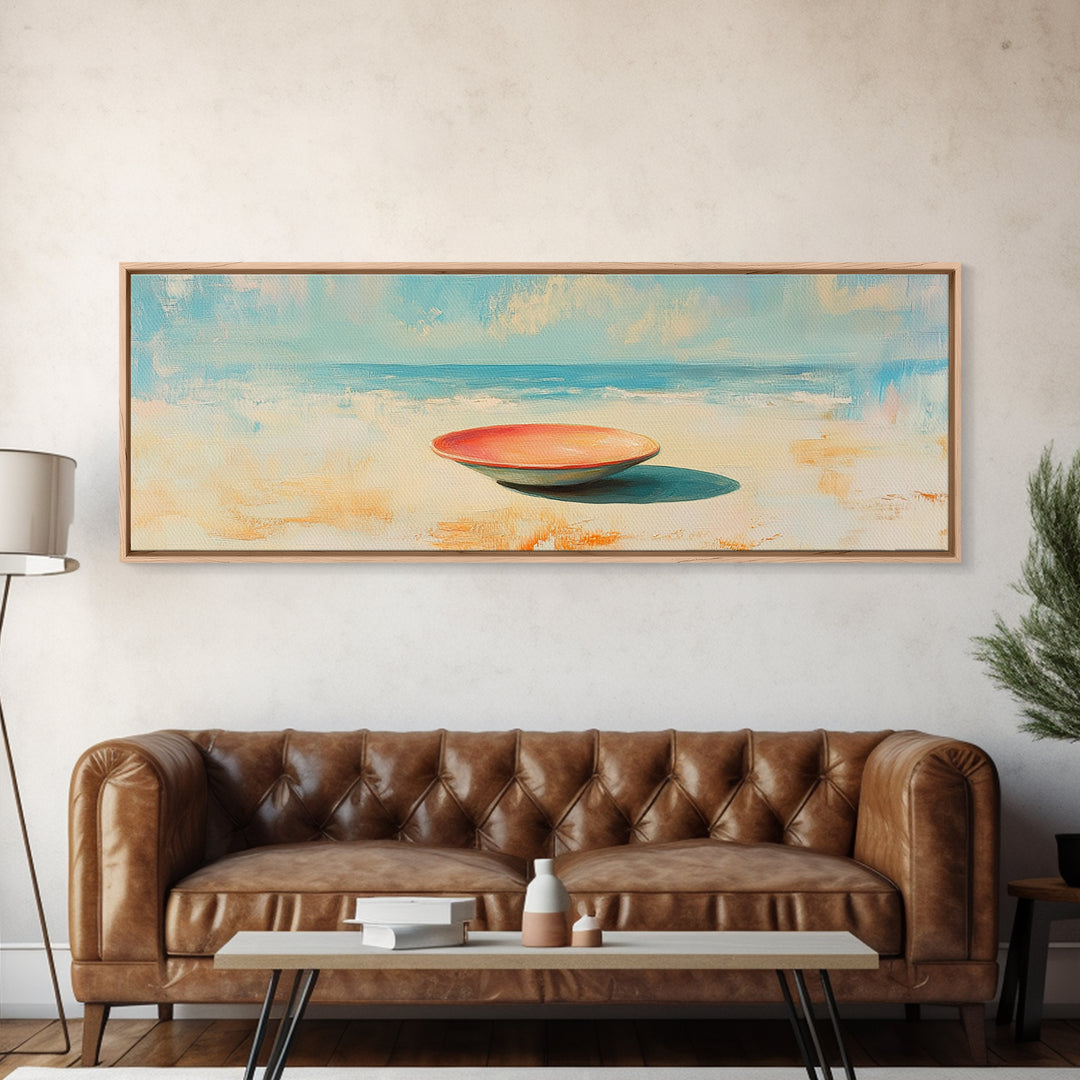 Minimal Beach Bowl Seascape Wall Art, Coastal Canvas Print, Modern Nautical Decor, Serene Ocean Landscape Painting For Beach House