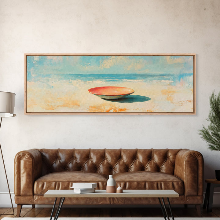 Minimal Beach Bowl Seascape Wall Art, Coastal Canvas Print, Modern Nautical Decor, Serene Ocean Landscape Painting For Beach House