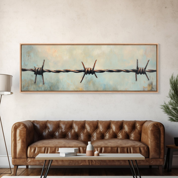 Rustic Barbed Wire Fence Wall Art, Western Canvas Print, Farmhouse Country Decor, Industrial Ranch Masculine Office Decor