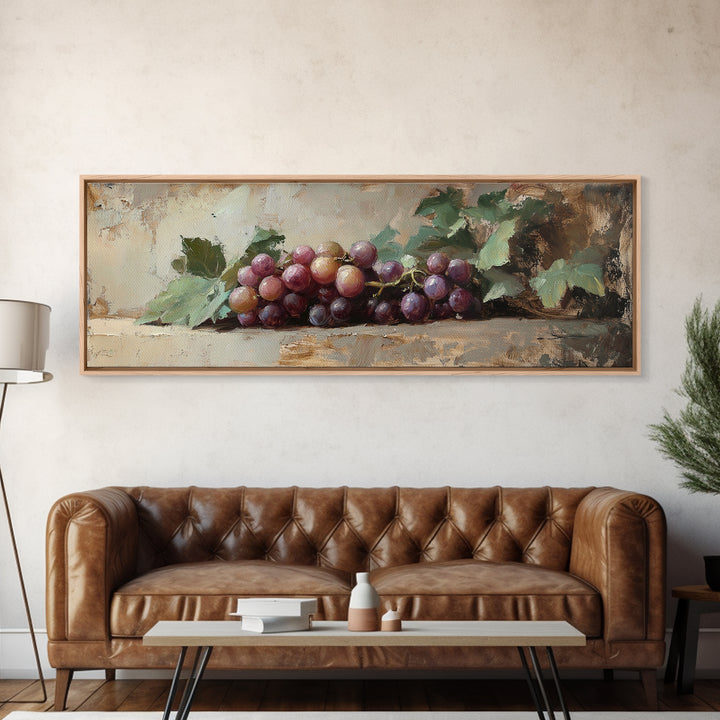 Moody Grapes With Vine Leaves Canvas Print, Winery Wall Art, Rustic Kitchen Decor, Country Wall Decor, Housewarming Gift