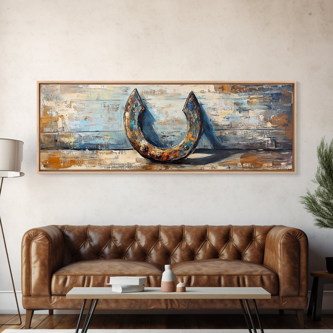 Rusty Horseshoe Western Still Life Wall Art, Farmhouse Rustic Decor, Cowboy Canvas Print For Entryway Or Man Cave Wall Decor Gift