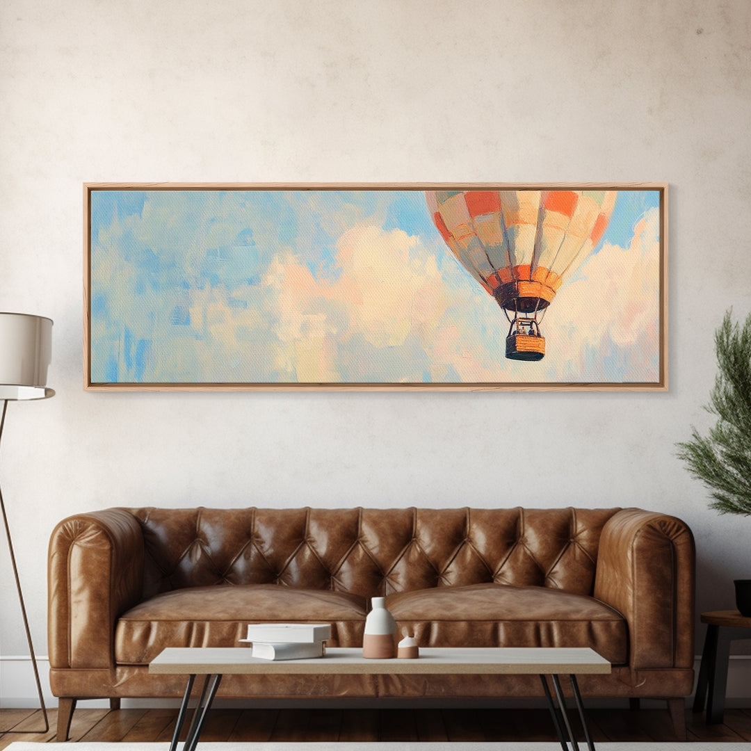 Pastel Hot Air Balloon Sky Wall Art, Whimsical Nursery Decor, Adventure Canvas Print For Kids Room Or Playroom Wall Decor Gift