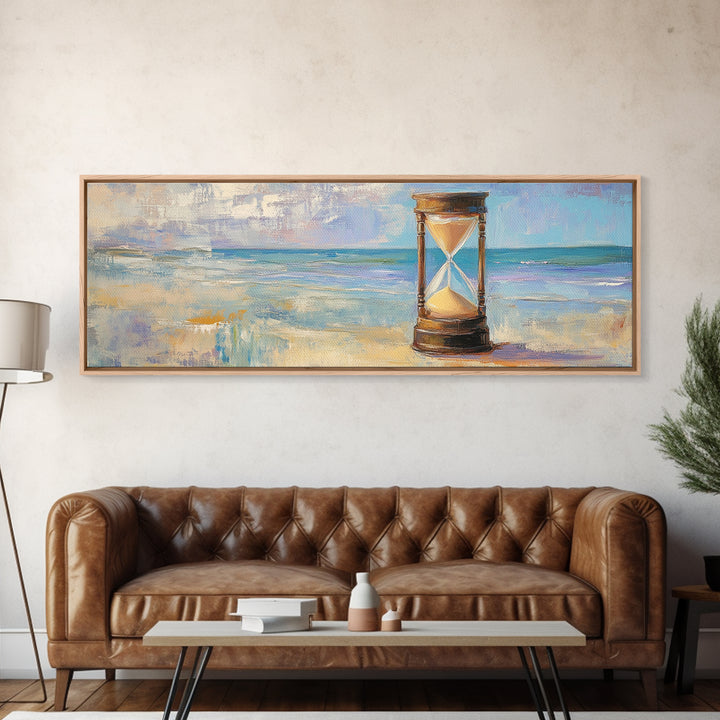 Beach Hourglass Seascape Wall Art, Coastal Canvas Print, Ocean Decor, Nautical Landscape Painting, Serene Living Room Art