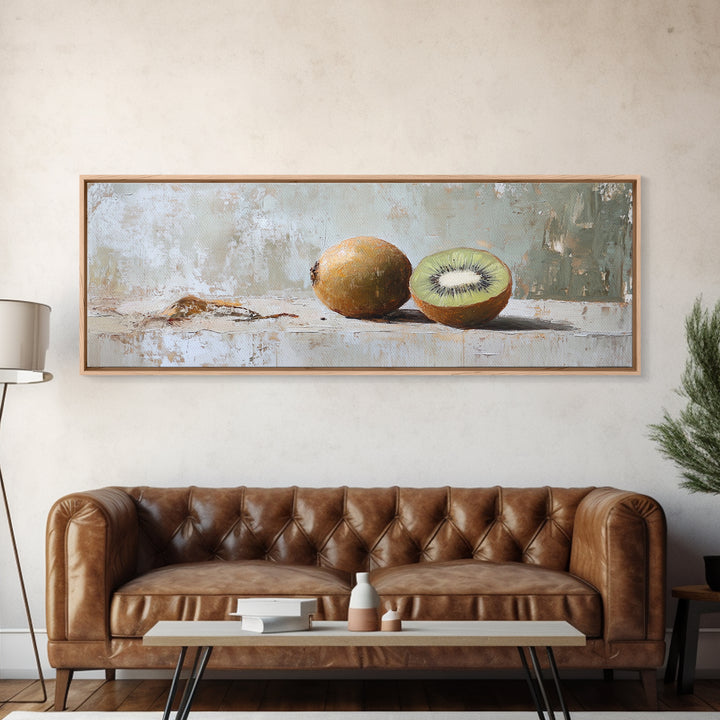 Whole And Sliced Kiwi Fruit Still Life Canvas Print, Kitchen Wall Art, Foodie Wall Decor, Farmhouse Dining Room Gift For Her
