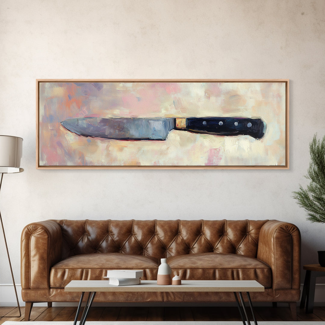 Chef Knife On Soft Pastel Background Wall Art, Modern Kitchen Canvas Print, Culinary Decor, Gift For Chef, Foodie Home Decor